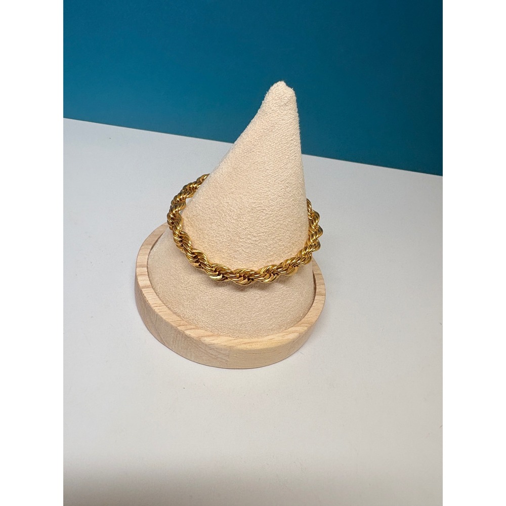 Gold Tone Rope Chain Bracelet Helical Twist Pattern Lobster Clasp 6.25 Inch